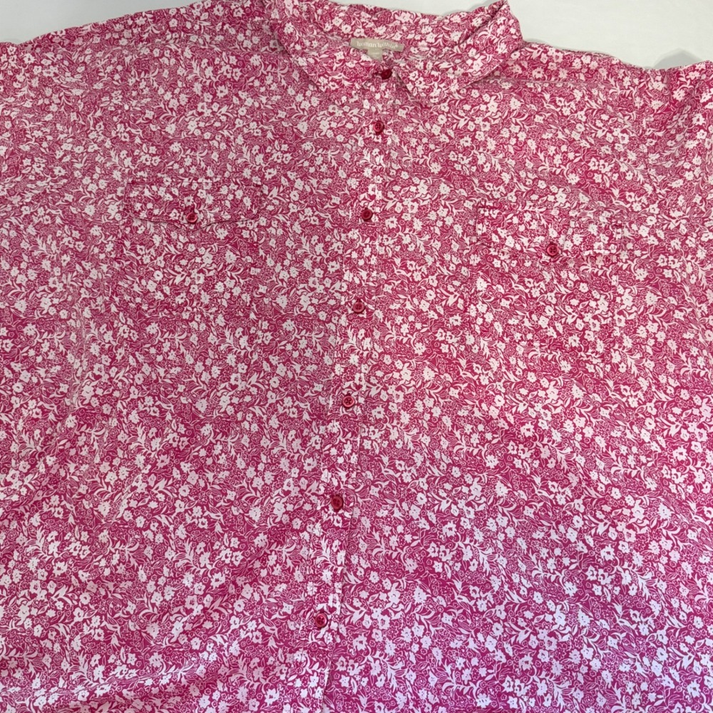 Woman Within Floral Button Down Shirt Womens 5X 38/40 Pink Cotton Short Sleeve - Picture 6 of 8